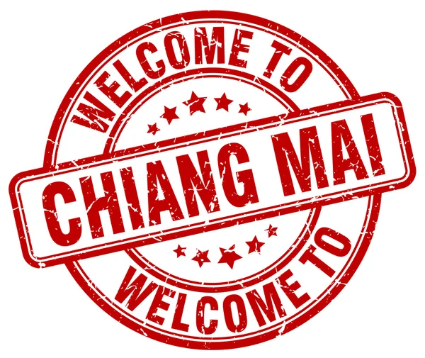 Vítejte v Chiang mai červené kulaté razítko vintage — Stockový vektor