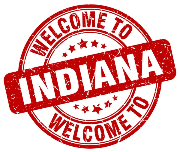 Bienvenido a Indiana rojo ronda sello vintage — Archivo Imágenes Vectoriales