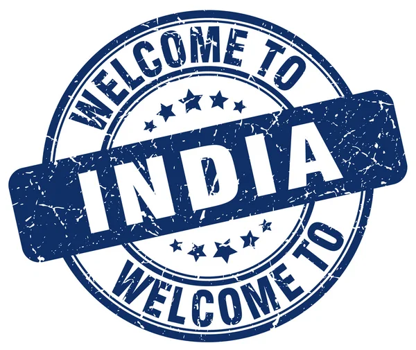 에 오신 것을 환영 합니다 인도 블루 빈티지 스탬프 라운드 — 스톡 벡터