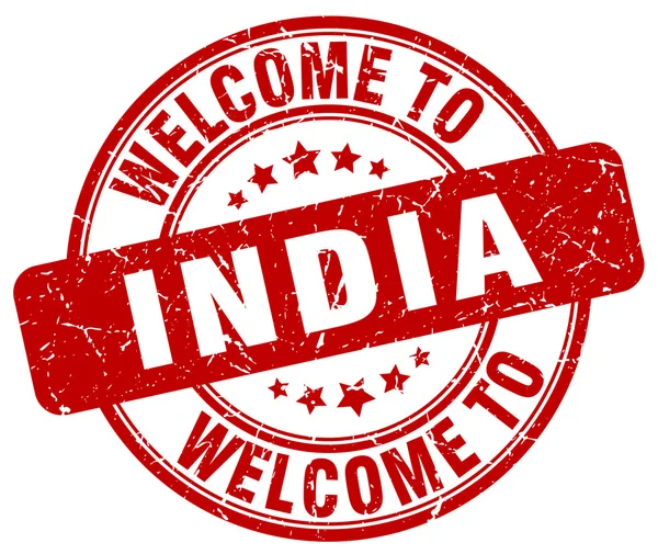 Bienvenido a India sello redondo rojo vintage — Vector de stock