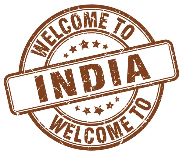 Bienvenido a la India marrón ronda sello vintage — Vector de stock