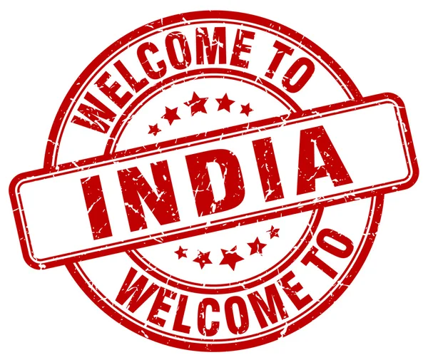 Vítejte v Indii červené kulaté razítko vintage — Stockový vektor