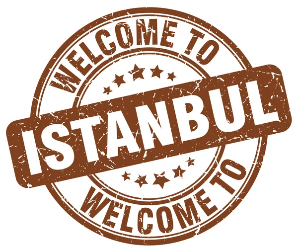 Bem-vindo ao selo vintage redondo marrom de Istambul — Vetor de Stock
