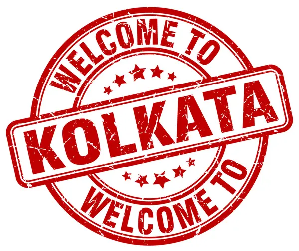 Bienvenue à Kolkata rouge rond timbre vintage — Image vectorielle