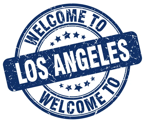 에 오신 것을 환영 합니다 로스 앤젤레스 블루 빈티지 스탬프 라운드 — 스톡 벡터