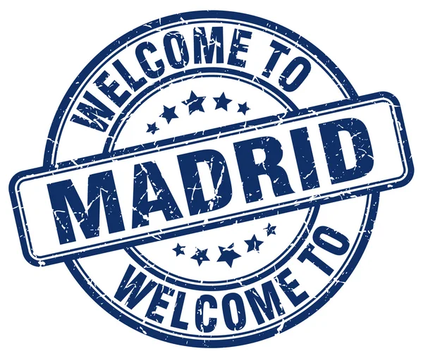 Ласкаво просимо в Мадриді синій круглої vintage печатки — стоковий вектор
