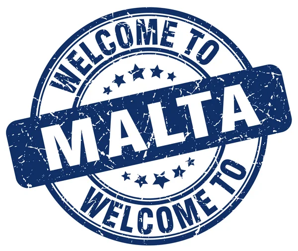 Bienvenue à Malte bleu rond timbre vintage — Image vectorielle
