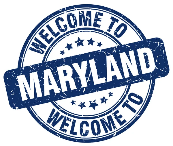 Benvenuto a Maryland blu rotondo timbro vintage — Vettoriale Stock