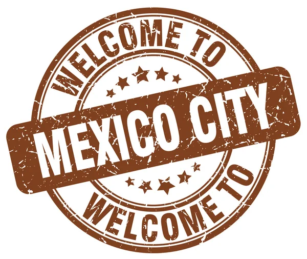 スタンプ ラウンド ブラウン メキシコ シティへようこそ — ストックベクタ
