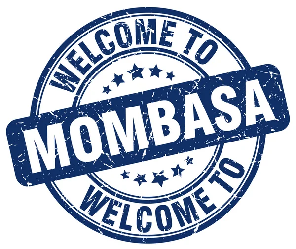 Welkom bij Mombasa blauwe ronde stempel van vintage — Stockvector