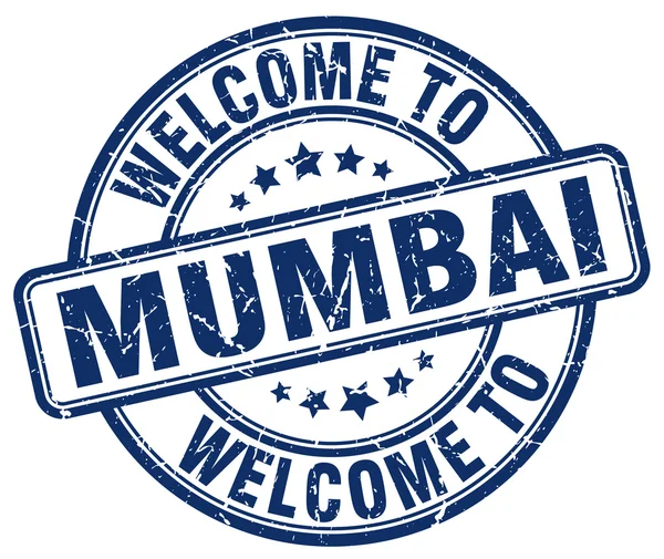 Bienvenue au timbre vintage rond bleu Mumbai — Image vectorielle