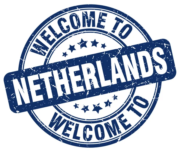 Bem-vindo ao selo vintage redondo azul dos Países Baixos — Vetor de Stock