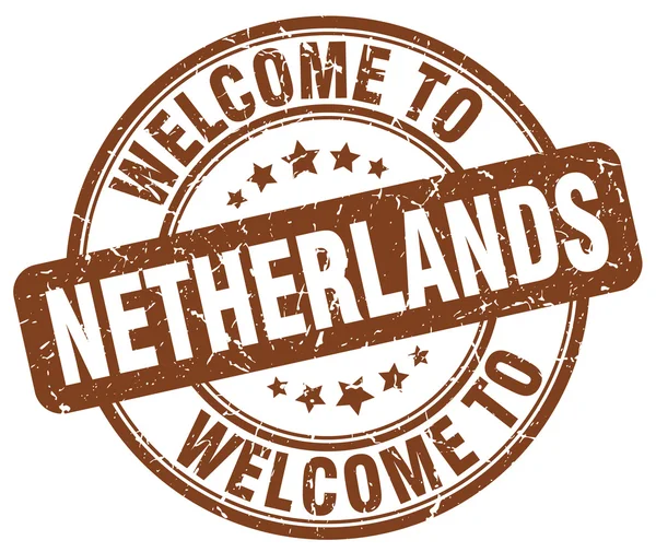 Bem-vindo à Holanda marrom redondo carimbo vintage — Vetor de Stock