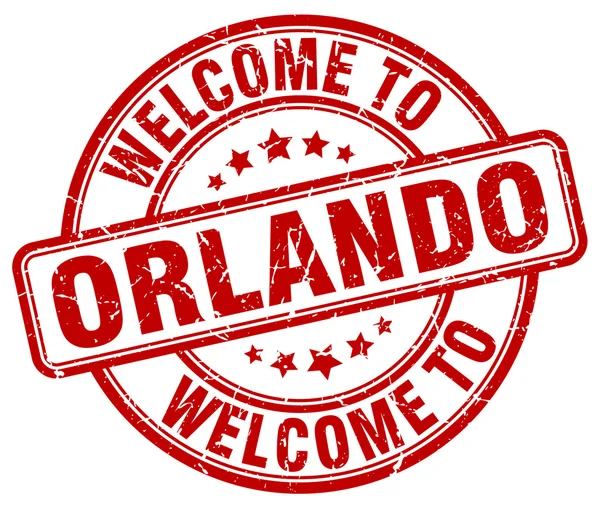 Vítejte v Orlando červené kulaté razítko vintage — Stockový vektor