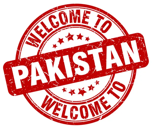 Välkommen till Pakistan röda runda vintage stämpel — Stock vektor