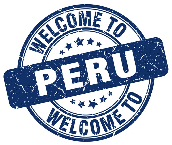 Ласкаво просимо в Перу синій круглої vintage печатки — стоковий вектор