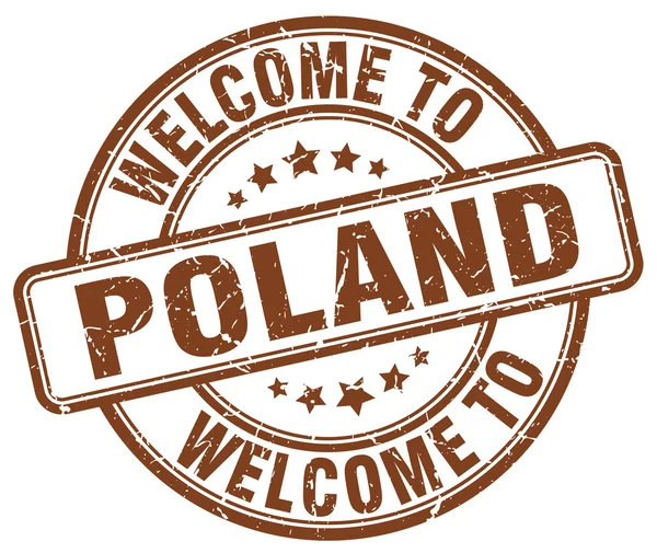 Välkommen till Polen bruna runda vintage stämpel — Stock vektor