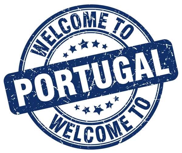 Benvenuto in Portogallo blu rotondo timbro vintage — Vettoriale Stock