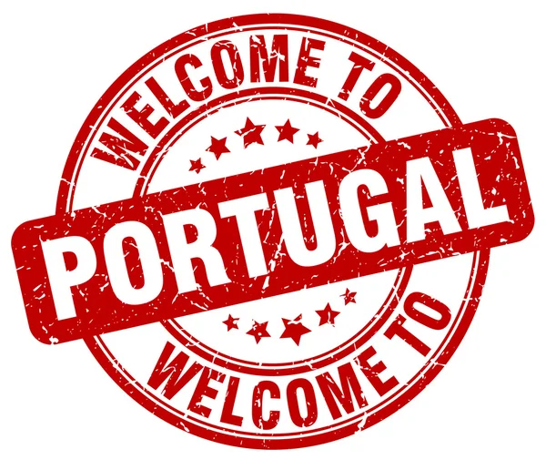 Benvenuto in Portogallo timbro rosso rotondo vintage — Vettoriale Stock