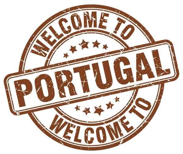 Benvenuto in Portogallo marrone rotondo timbro vintage — Vettoriale Stock