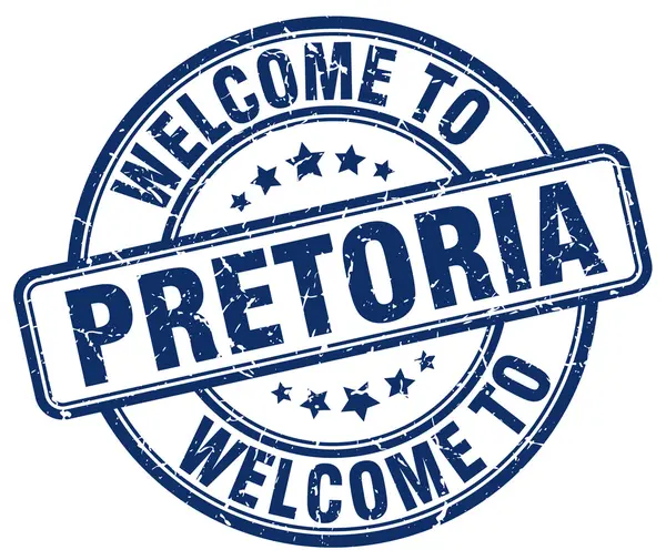 Benvenuto a Pretoria blu rotondo timbro vintage — Vettoriale Stock