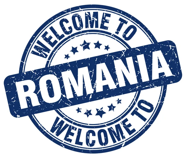 Welcome to Romania blue round vintage stamp — Stock Vector