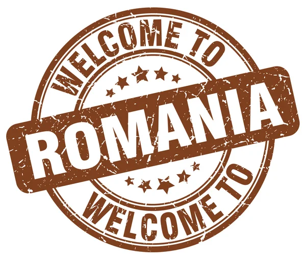 Welcome to Romania brown round vintage stamp — Stock Vector