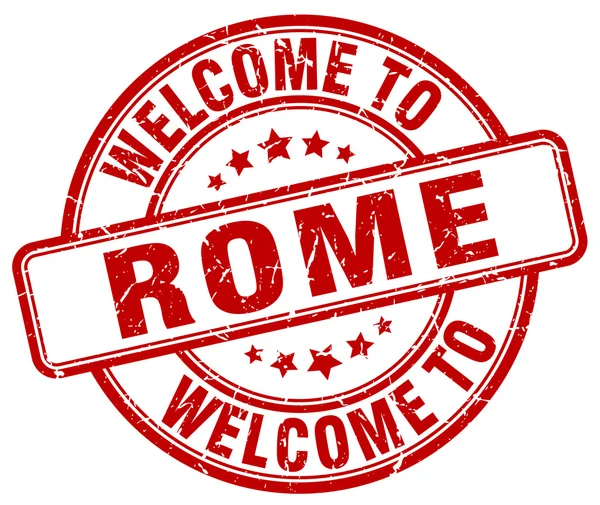 Benvenuto a Roma timbro vintage rotondo rosso — Vettoriale Stock