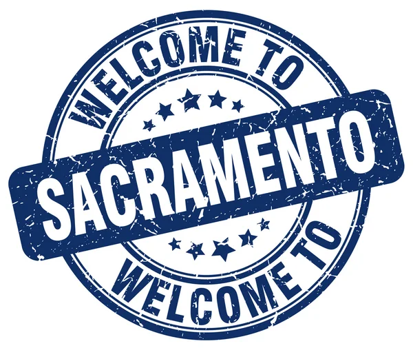 Bienvenido a Sacramento azul ronda sello vintage — Vector de stock