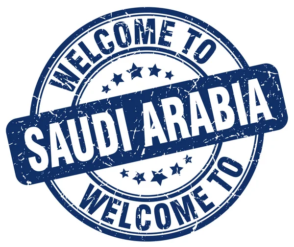 ビンテージ スタンプ ラウンド サウジアラビア ブルーへようこそ — ストックベクタ