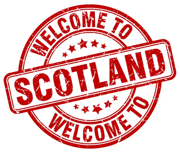 Welcome to Scotland red round vintage stamp — Stock Vector
