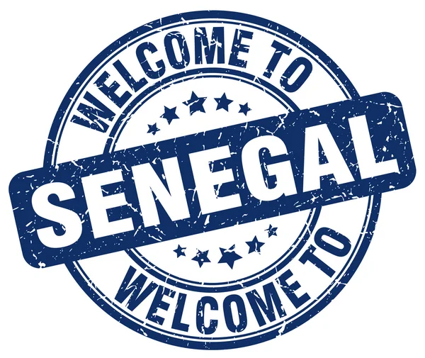 Willkommen bei der senegalesischen blauen runden Jahrgangsmarke — Stockvektor