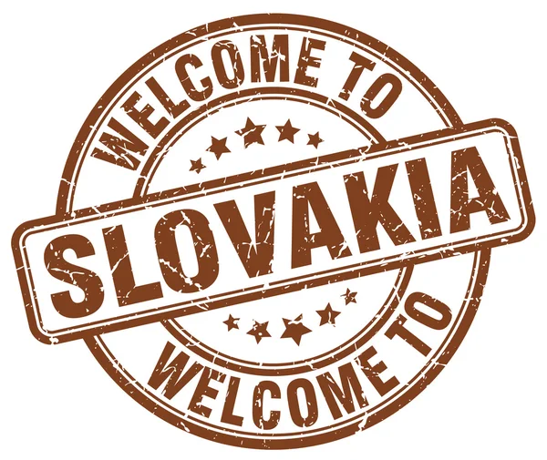 Bem-vindo ao carimbo vintage redondo marrom Eslováquia — Vetor de Stock