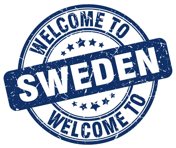 Benvenuto in Svezia blu rotondo timbro vintage — Vettoriale Stock