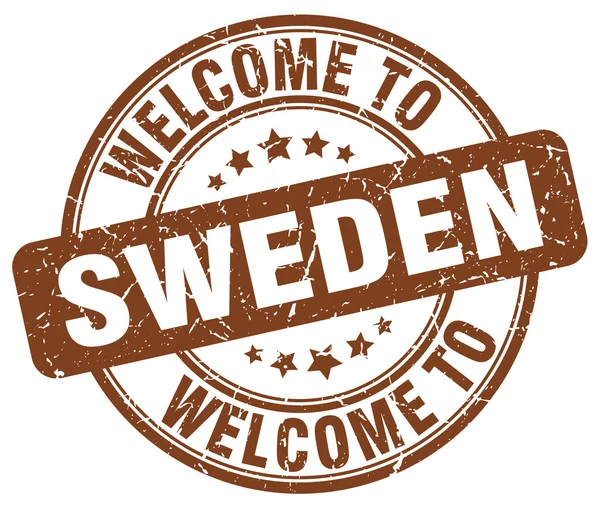 Benvenuto in Svezia marrone rotondo timbro vintage — Vettoriale Stock