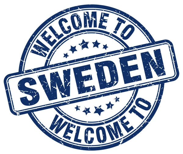 Benvenuto in Svezia blu rotondo timbro vintage — Vettoriale Stock