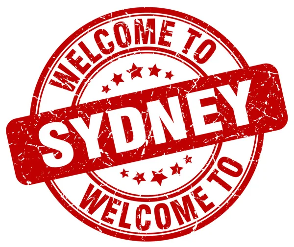 Benvenuto a Sydney timbro vintage rotondo rosso — Vettoriale Stock