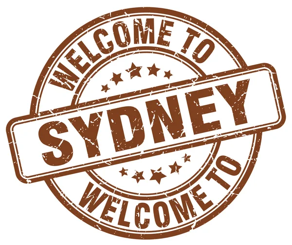Добро пожаловать в Сидней Бурый круглый винтажный штамп — стоковый вектор