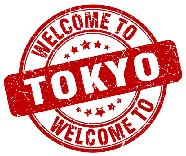 Bem-vindo ao selo vintage redondo vermelho de Tóquio —  Vetores de Stock