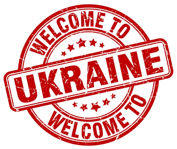 Welcome to Ukraine red round vintage stamp — Stock Vector