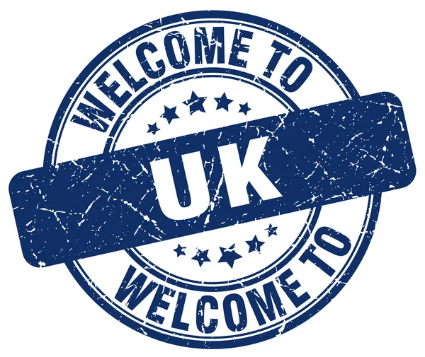 Bienvenido al sello vintage redondo azul del Reino Unido — Vector de stock