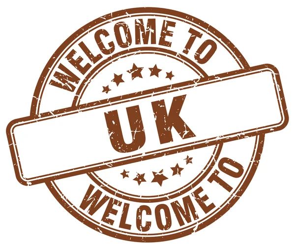 Welcome to uk brown round vintage stamp — Stock Vector