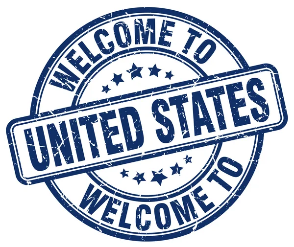 Welcome to United States blue round vintage stamp — Stock Vector