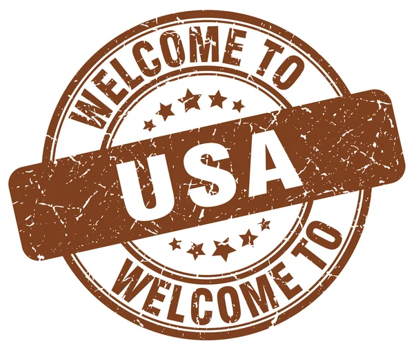 Welcome to usa brown round vintage stamp — стоковый вектор