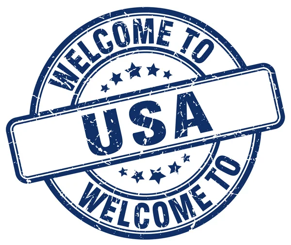 Bienvenido a EE.UU. sello vintage redondo azul — Vector de stock