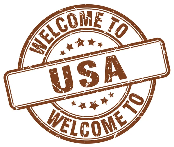 Bienvenido a EE.UU. marrón ronda sello vintage — Vector de stock