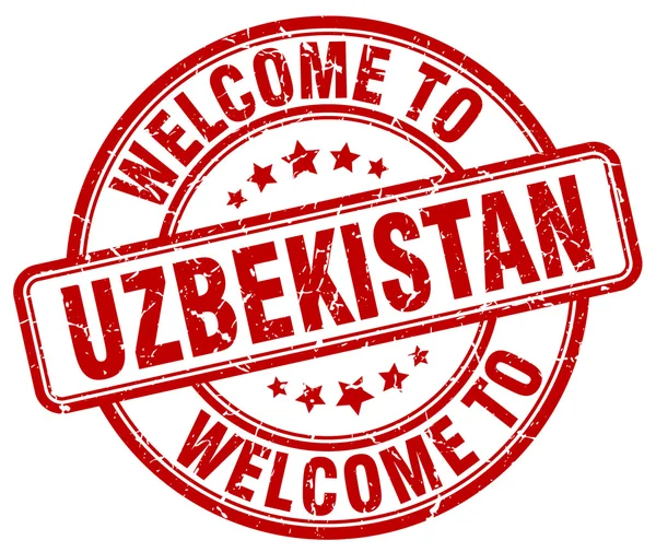 Добро пожаловать в Узбекистан красная круглая винтажная марка — стоковый вектор