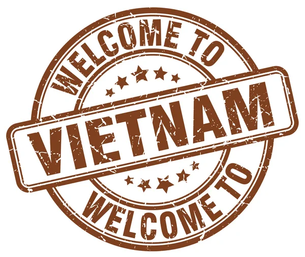 Vítejte v hnědé kulaté razítko vintage Vietnam — Stockový vektor