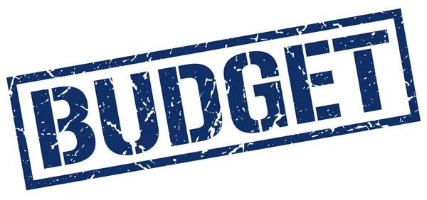 Presupuesto azul grunge cuadrado vintage sello de goma — Vector de stock