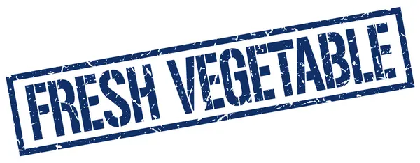 Frisches Gemüse blue grunge square vintage rubber stamp — Stockvektor
